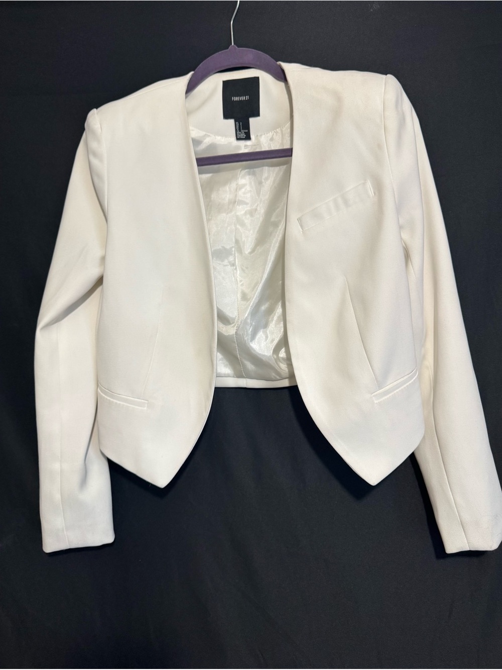 Forever 21 White Cropped Open-Front Blazer